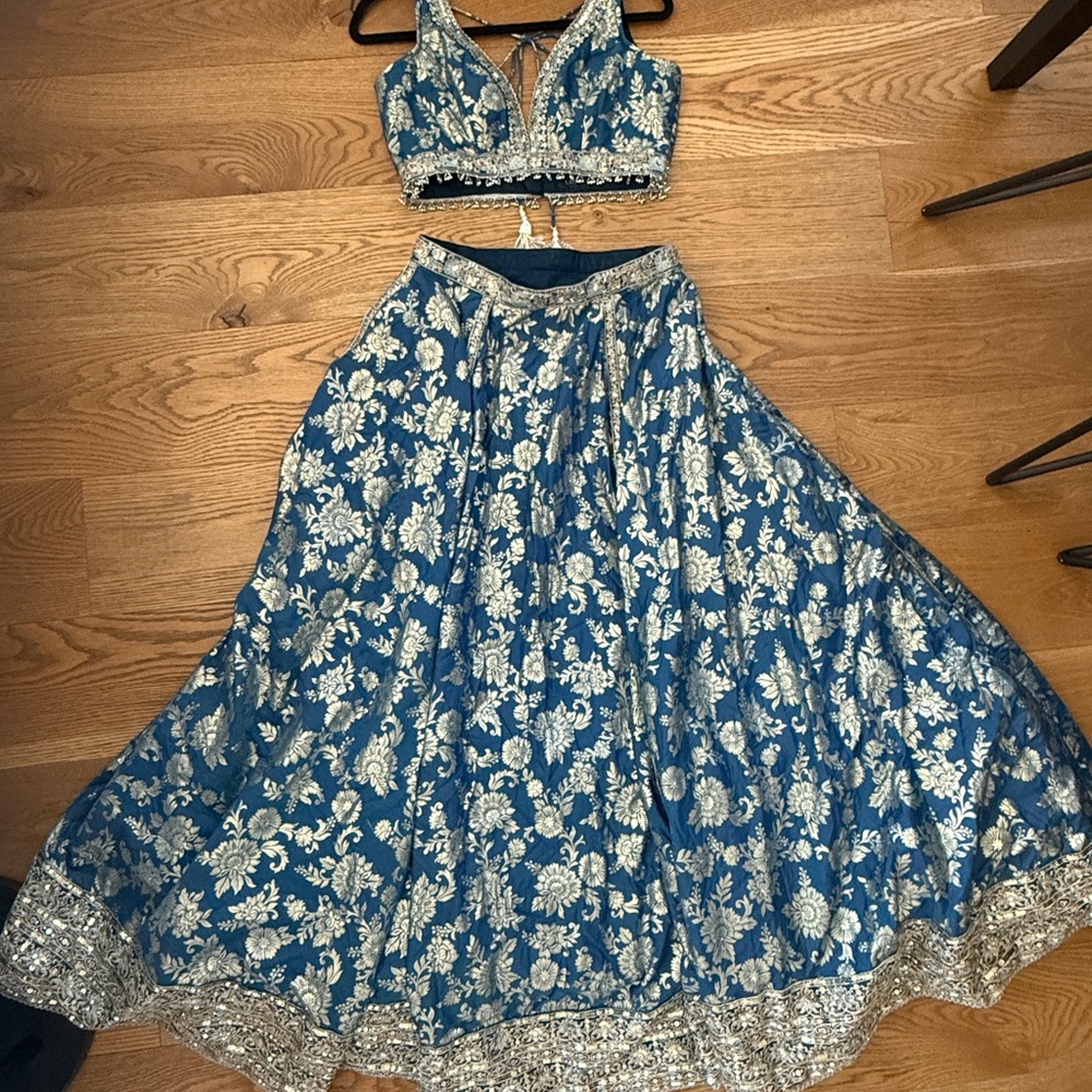 Blue Embroidered Brocade Lehenga (only worn once, no alterations)